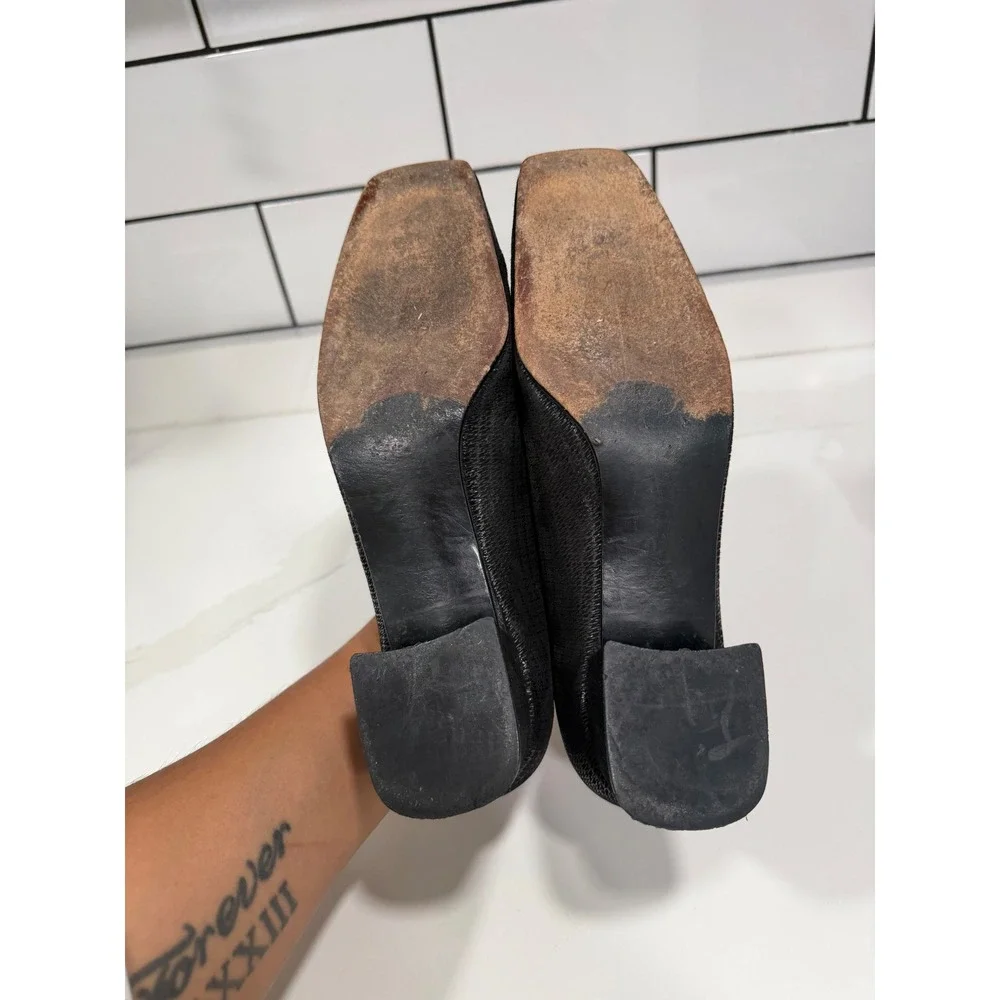 Stuart Weitzman Black Textured Square Toe Block‎ Heel Pumps 8.5B 4W 67060 Spain